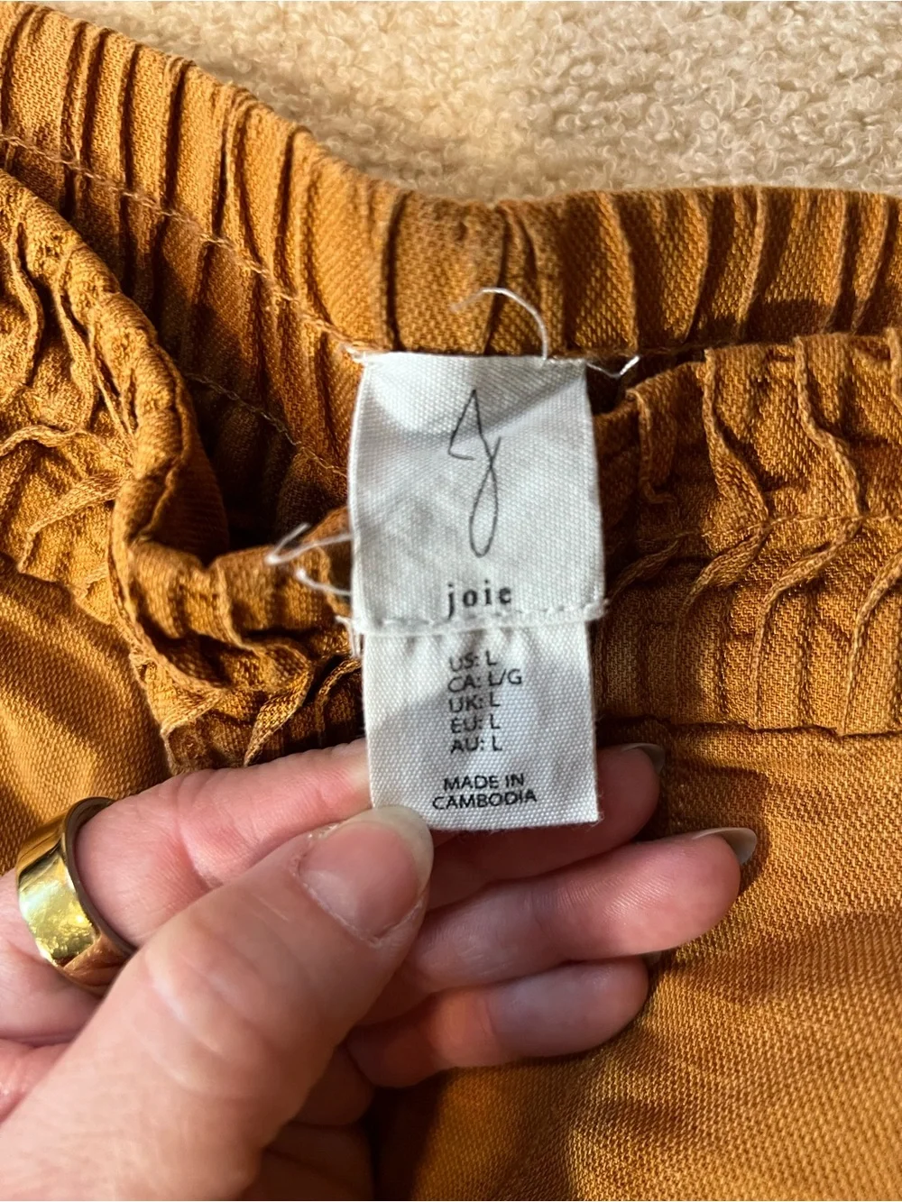 Joie Linen Lyocell Wide Barrel Leg Pants Brown/Rust L Pull On